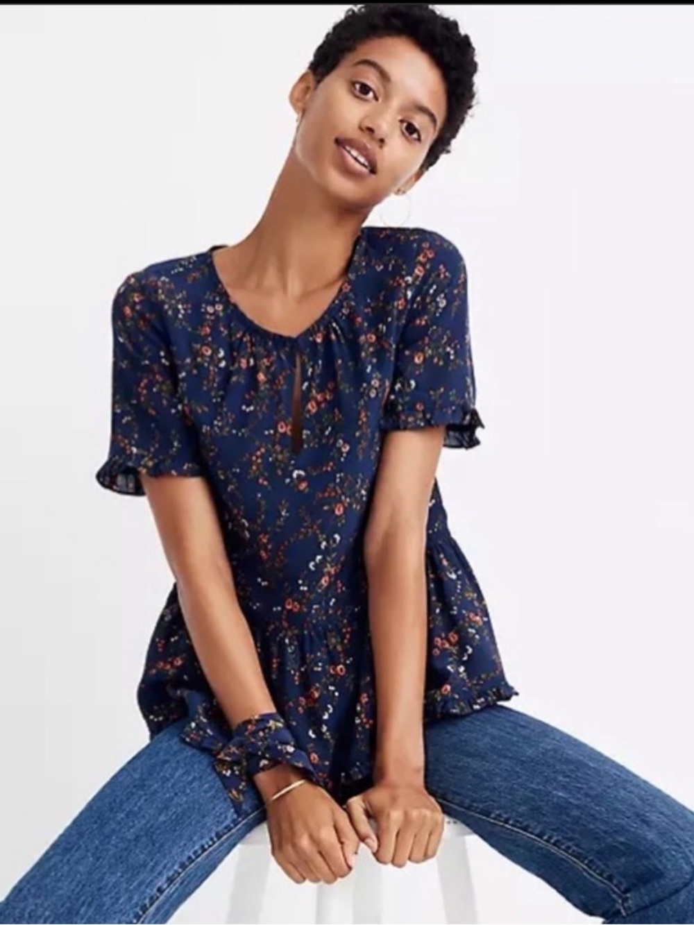 MADEWELL Silk Stanza Ruffle Hem Blouse Whimsigoth western